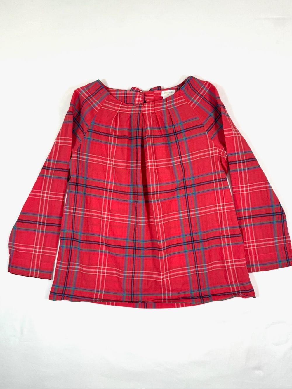 CREWCUTS Girls' Red Tartan Plaid Bow Lightweight Holiday Blouse Christmas 10